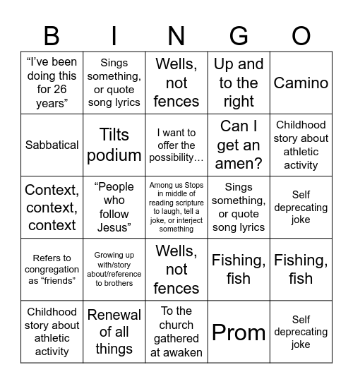 Micah's Penultimate Sermon Bingo Card