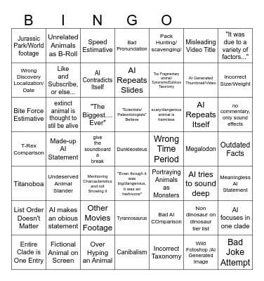 Mega Dino Sludge Bingo Card