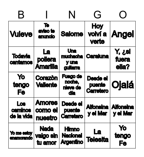 Bingo Musical Bingo Card