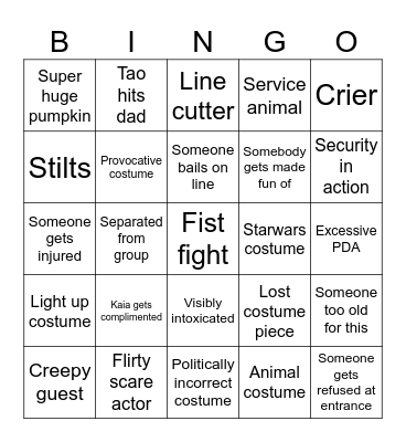 Halloween Horror Nights Bingo Card