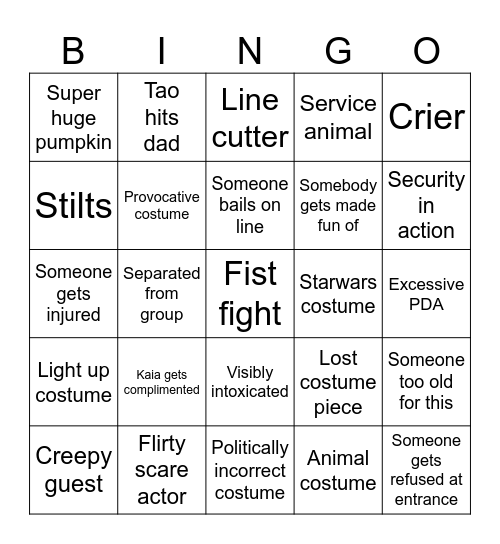 Halloween Horror Nights Bingo Card