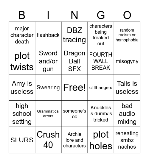 OLD SONIC FAN PROJECT Bingo Card