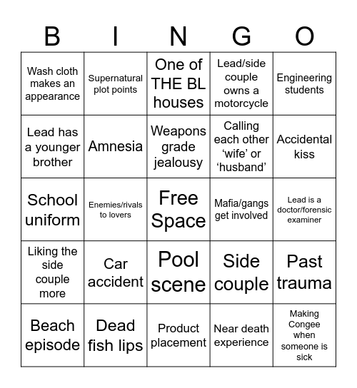 Thai Drama Bingo Card