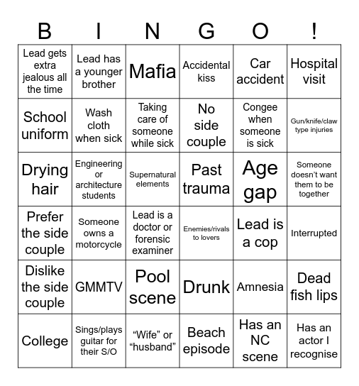 Thai Drama Bingo Card