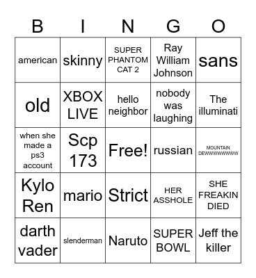 YO MAMA RANDOMIZER BINGO Card