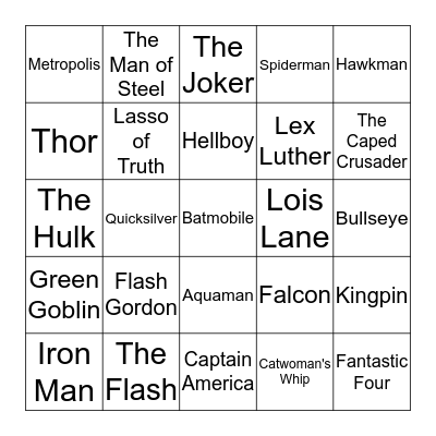 Superhero & Villain Bingo Card