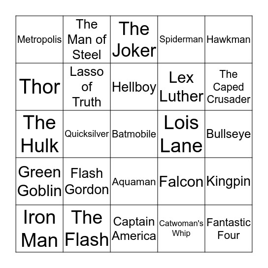 Superhero & Villain Bingo Card