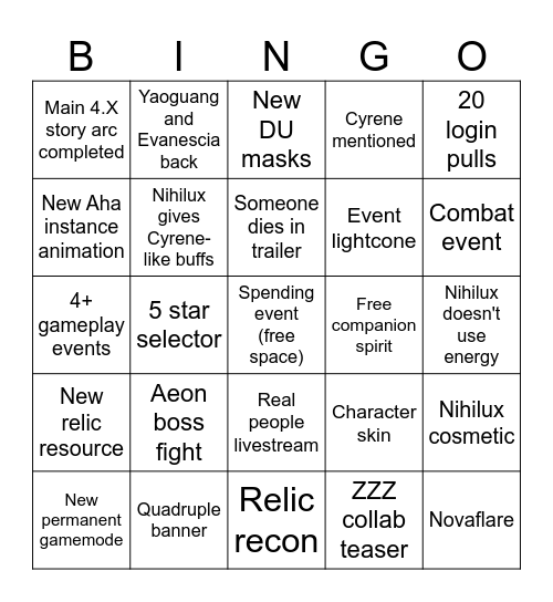 4.7 Livestream Bingo Card