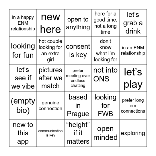Feeld Bio Bingo Card