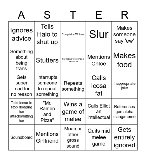 Aster Bingo Card
