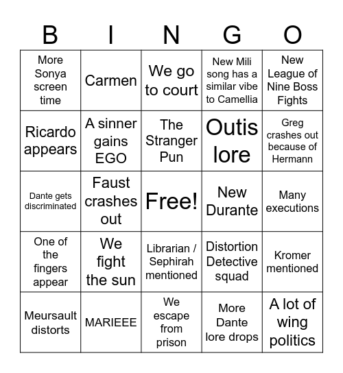 CANTO 10 BINGO Card
