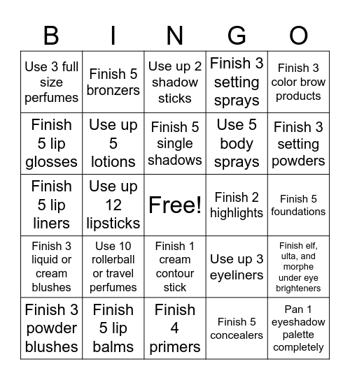 Project Pan Goals Bingo Card