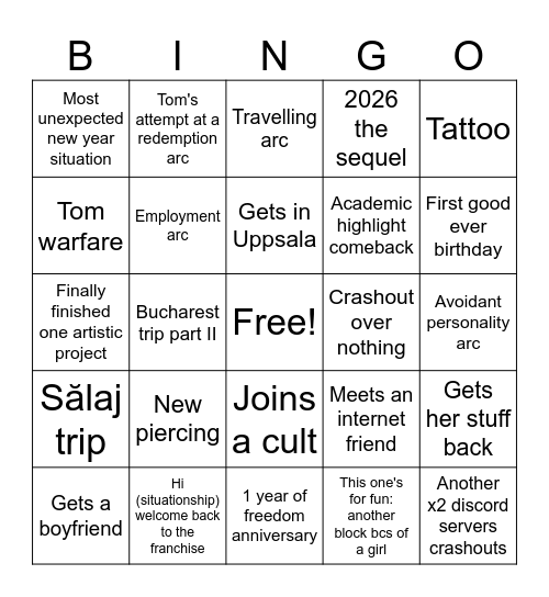 Amalia's 2027 Bingo Card