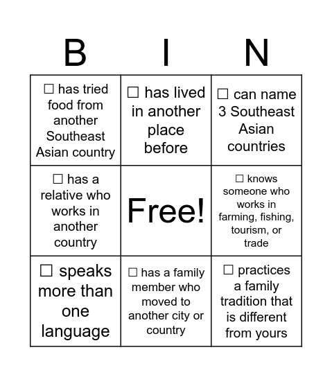 HUMAN BINGO Card