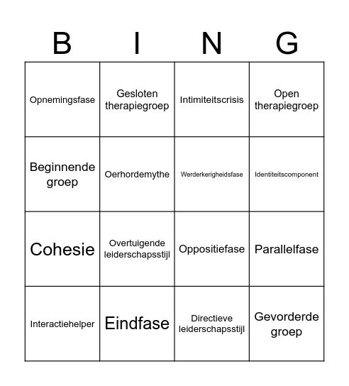 Ontwikkelingsfasen van therapiegroepen Bingo Card