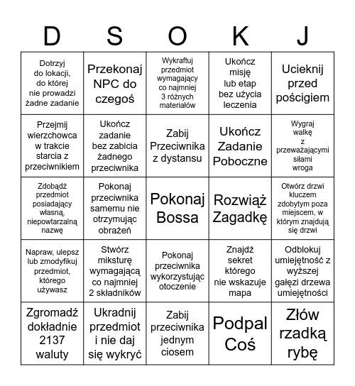 Gamingowe Bingo dla Michała Bingo Card