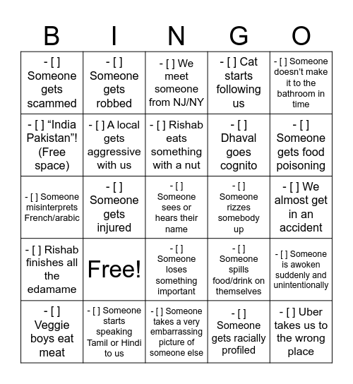 Morocco trip 2026 Bingo Card