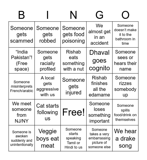 Morocco trip 2026 Bingo Card