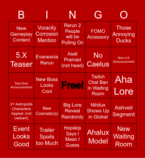HSR 4.6 Bingo Card