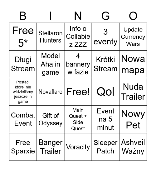 HSR STREAM 4.6 BINGO Card