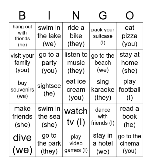 Present Simple + Holiday Bingo Card