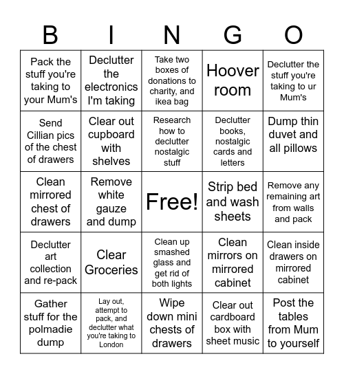 Packing!! Bingo Card