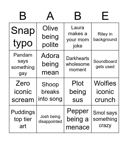 Babe Brigade 3 Year Anniversary Bingo Card