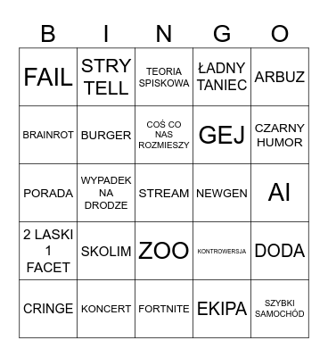 TIKTOK Bingo Card