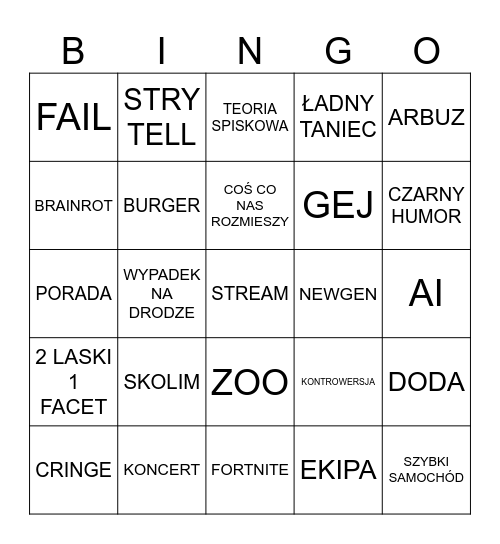 TIKTOK Bingo Card