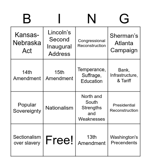 Midterm Exam #2 Bingo Card