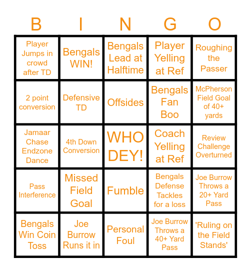 Week 2 Bengals Vs Houston Texans Bingo Card