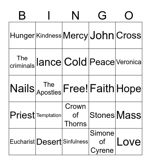 Lenten Bingo Card