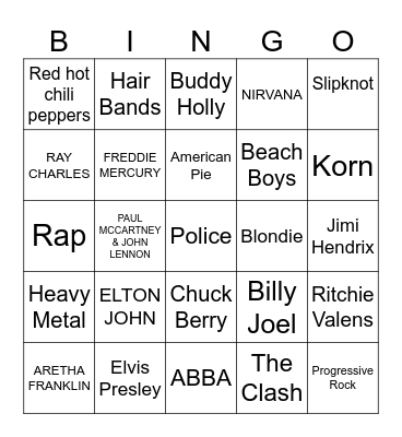 MUSIC! MUSIC! MUSIC! Bingo Card