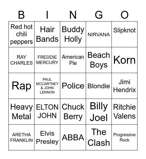MUSIC! MUSIC! MUSIC! Bingo Card