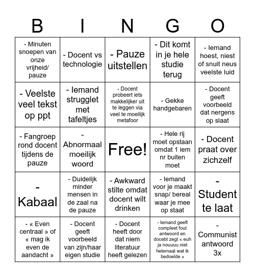 Hoorcollege Bingo Card