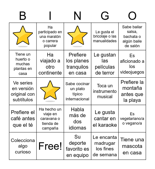 Bingo Conóceme Bingo Card