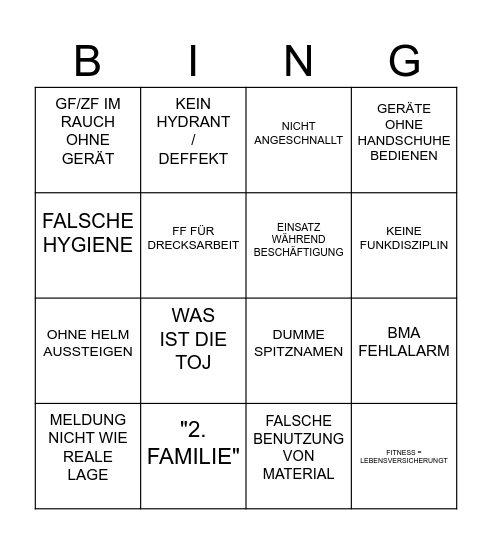 Feuerwehr Bingo Card