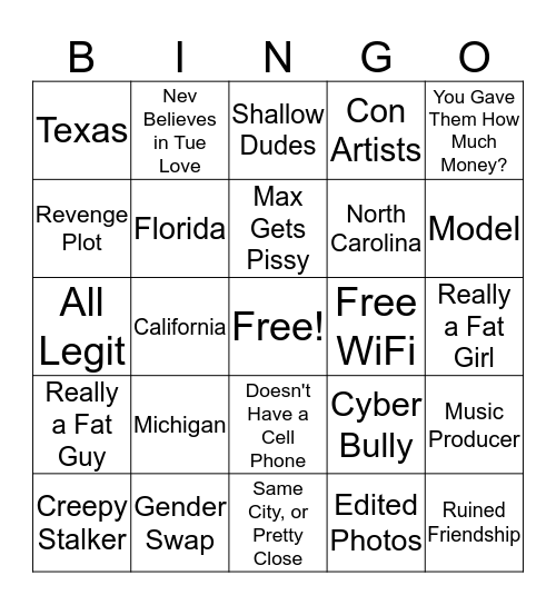 Catfish Bingo Card