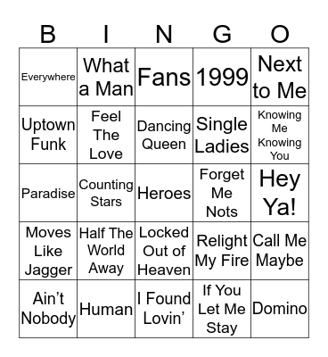 Ladies Night Music Bingo Card