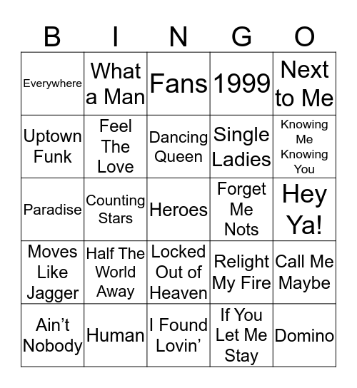 Ladies Night Music Bingo Card