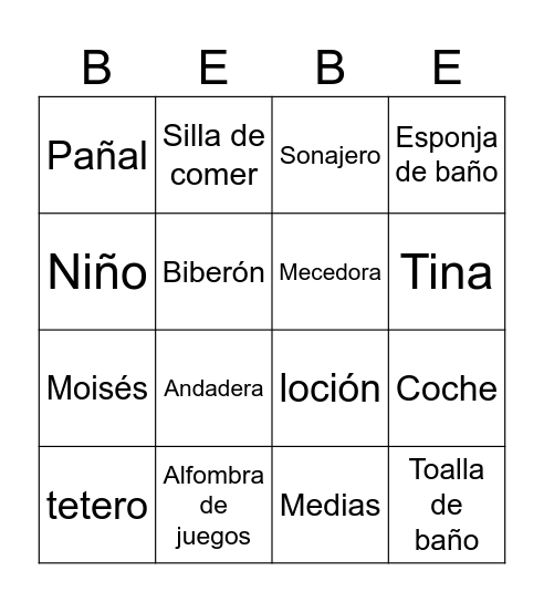 NIÑO O NIÑA Bingo Card