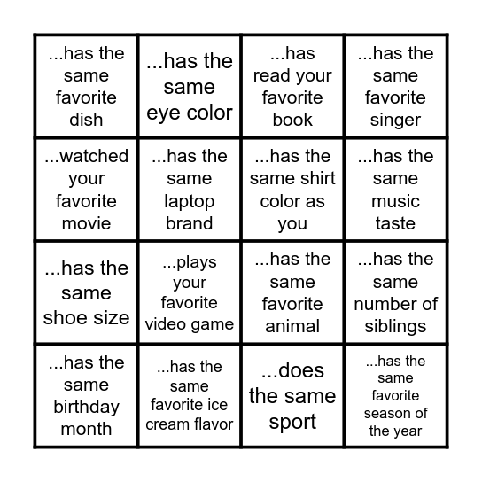 Find Someone Who... Bingo Card