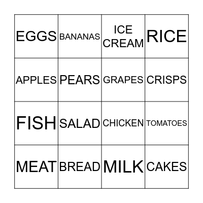 FOOD Bingo Card