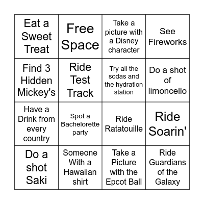 Epcot Bingo Card