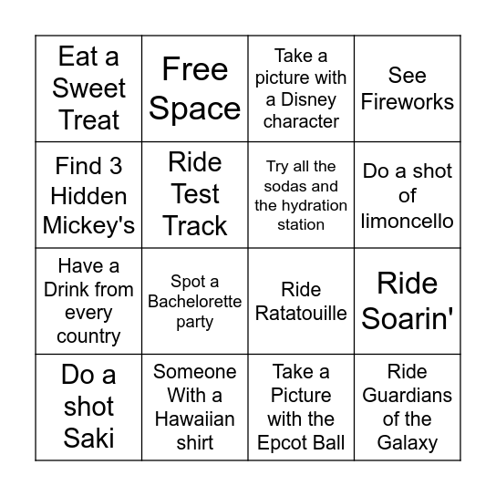 Epcot Bingo Card