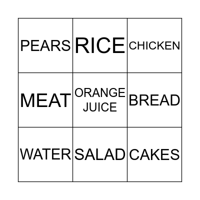 FOOD Bingo Card