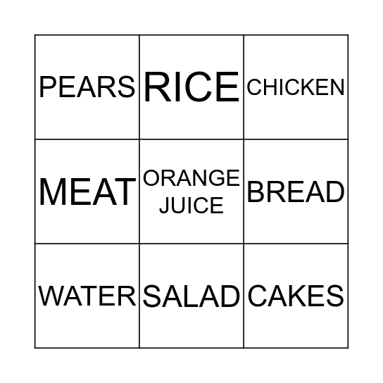 FOOD Bingo Card