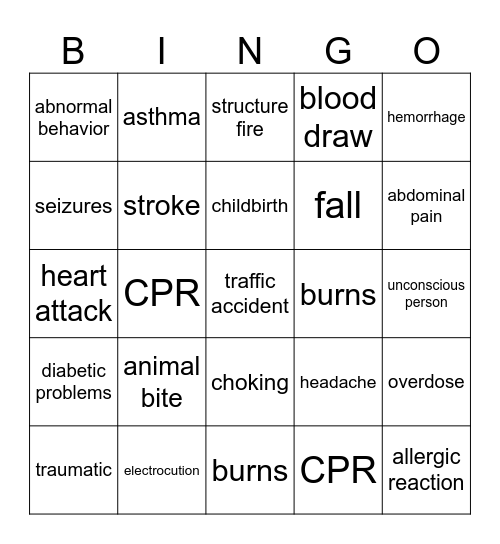 EMS Bingo Card