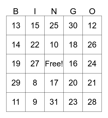 8s and 9s Facts Bingo Card