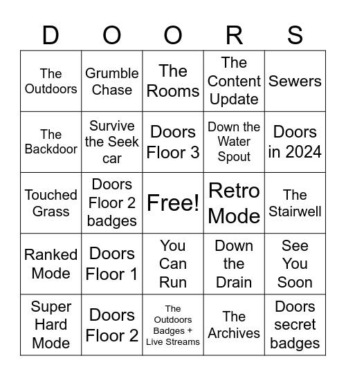 Every Doors Chase Bingo Card